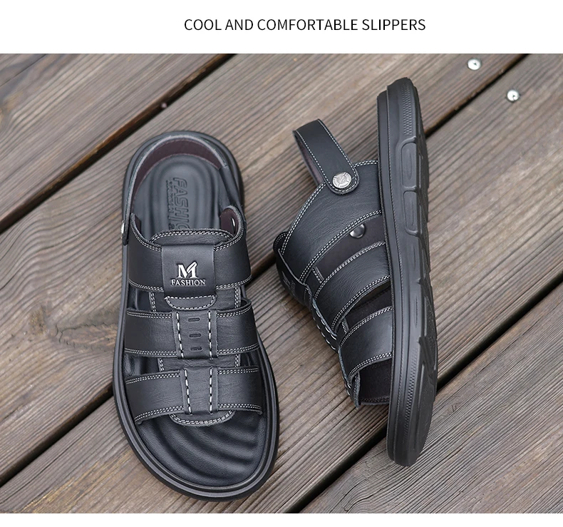 Herren Casual Leder-Strandsandalen Sommer Neue Atmungsaktive Leichte Rutschfeste Weichsohlige Slides für Spaziergänge und Outdoor-Sport – Detail 19