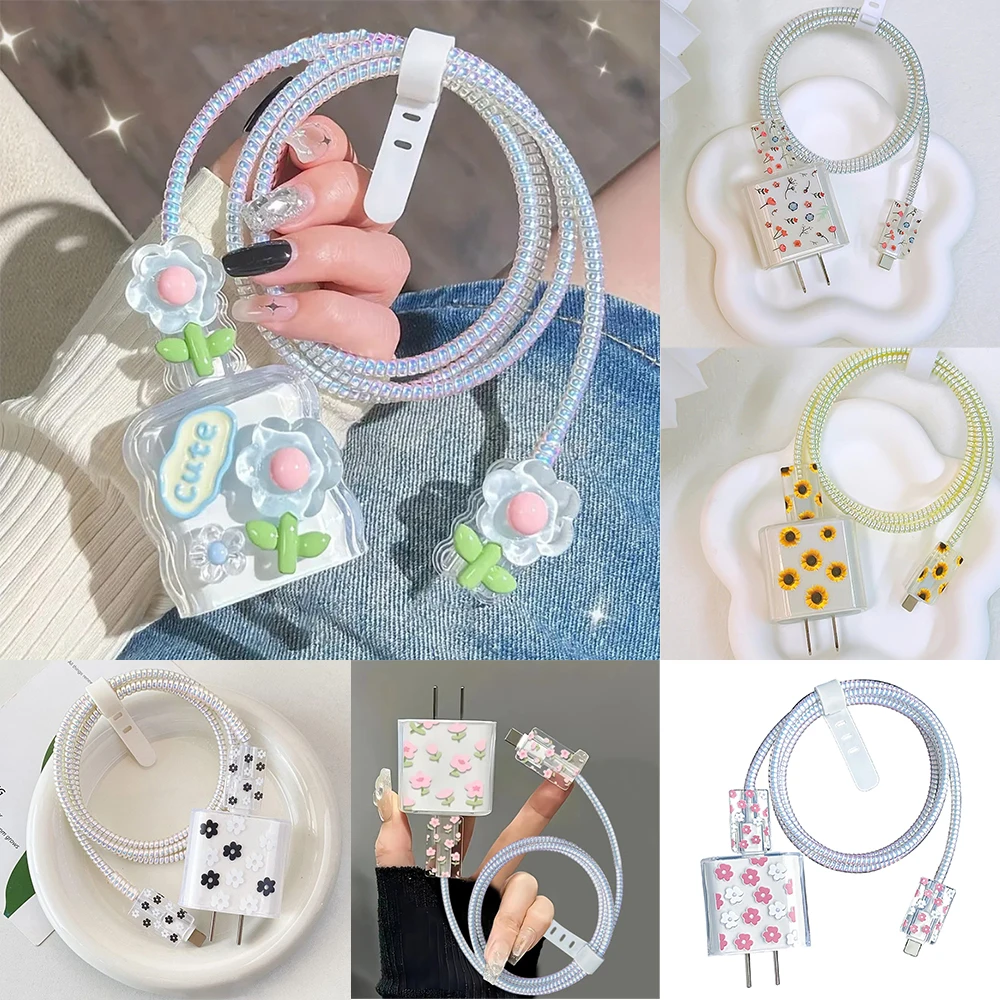 Multi-colored Flower Charger Case For iPhone 17 16 18W 20W US Fast Charging Head Cover Protective Cable Organizer Power Adapter
