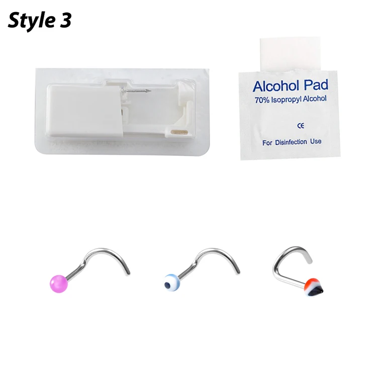 Nasenpiercer-Werkzeug, Körperschmuck, steriles Einweg-Nasenpiercing-Pistolen-Piercing-Set mit CZ-Nieten, Nasenring-Ohrstecker aus chirurgischem Stahl, 20 g – Detail 4