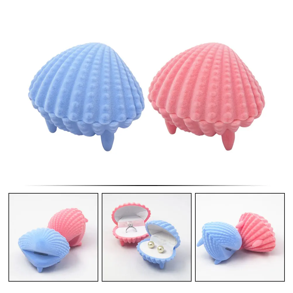 

2pcs Lint Jewelry Boxes Shell Shaped Gift Storage Organizer For Earrings Rings Necklaces Pearl Seashell Trinket Box Sea Shell