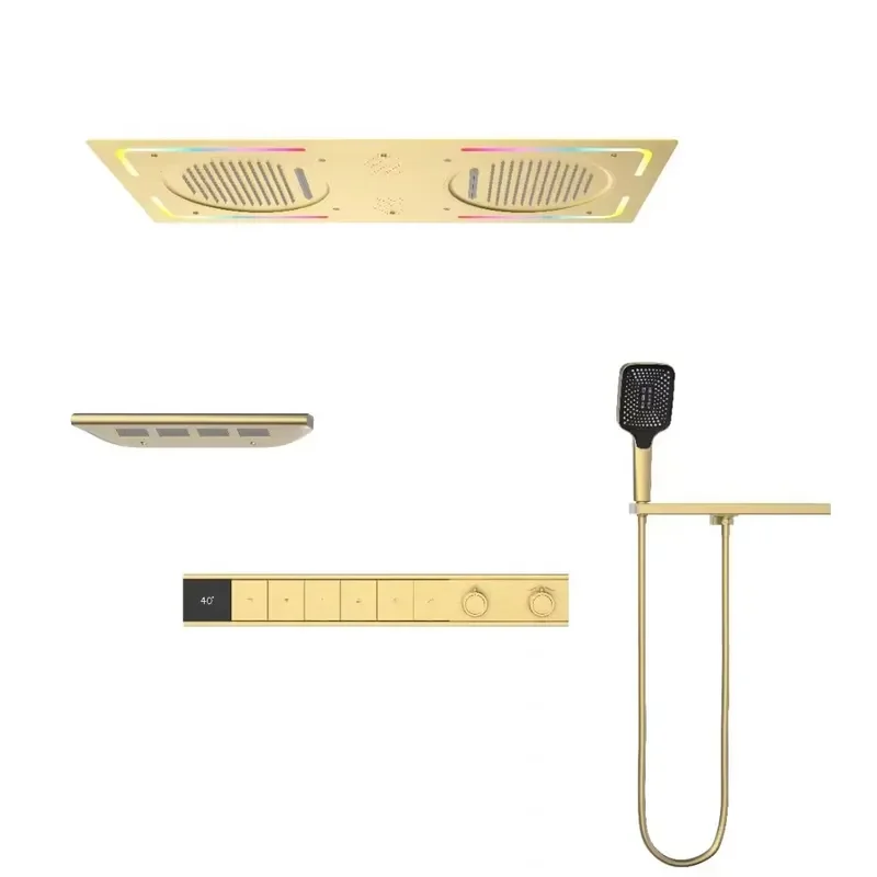 New Version Led Shower Head Ceiling Embedded Rain Waterfall Mist Bathroom Thermostatic Shower Faucet Set