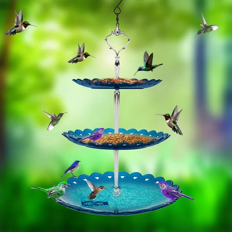 3-Tier Plastic Hanging Bird Feeder Birdbath For Outdoor Garden Decor, Home Yard Farm Water Feeder Hummingbird Bird Supplies