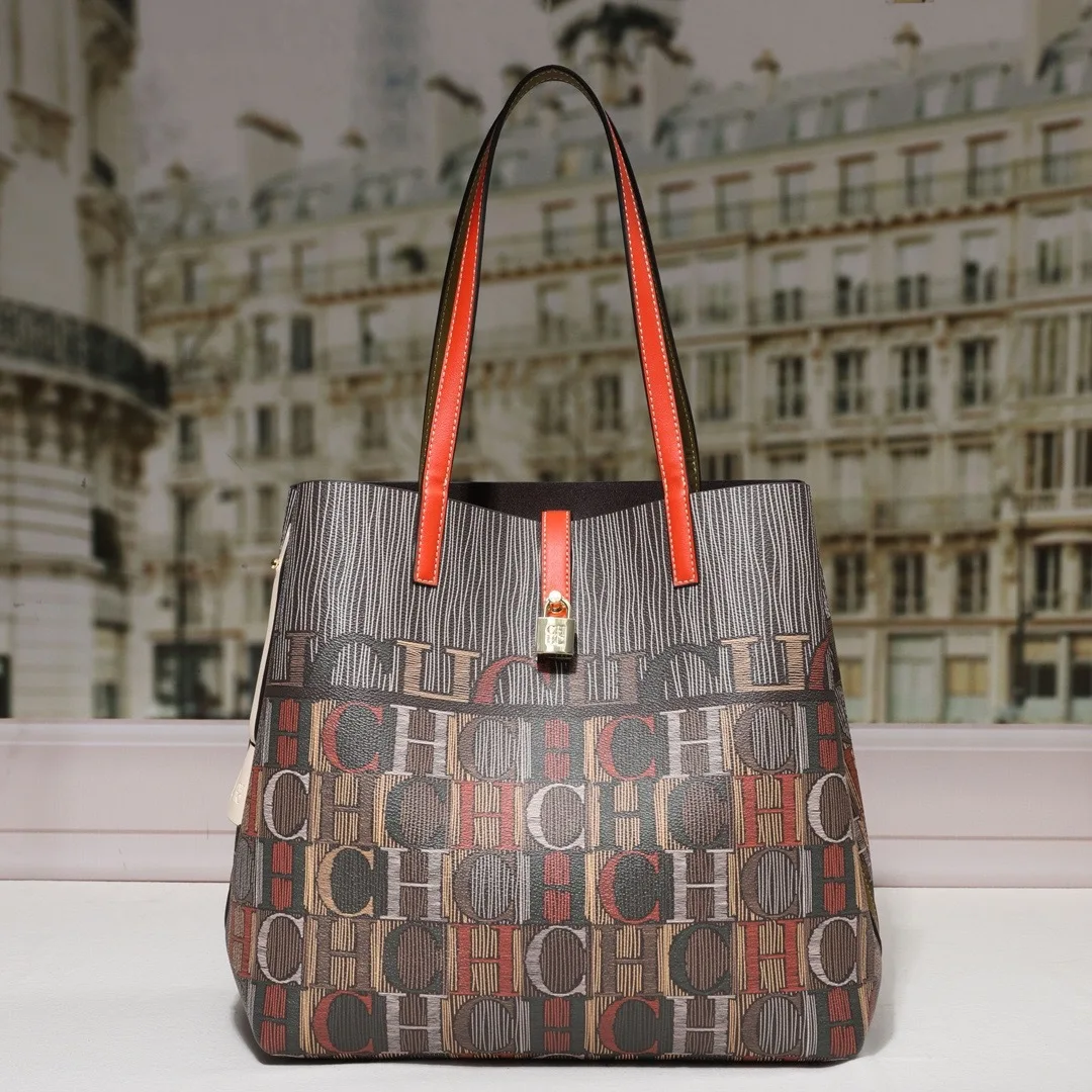 

CHHC 2026 Women's Bucket Tote Bag Large Capacity Printed Letters Purse Retro Street Style Shoulder Bag