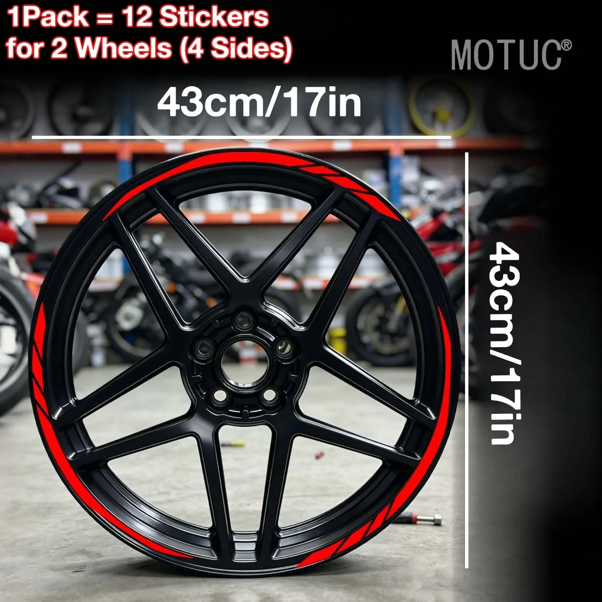 12PCS/1Set 17 Inch Striped Motorcycle Wheel Sticker Waterproof Self-Adhesive Hub Vinyl Decals Modified Fashion Decoration
