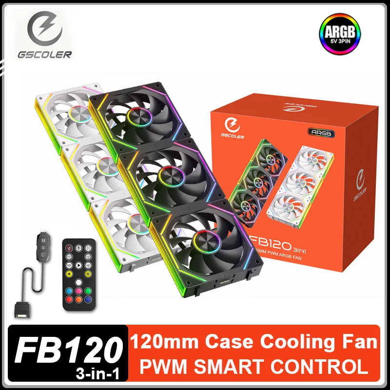 

GSCOLER FB120 ARGB Case Fan Wireless Splicing 120mm Quiet PC Cooling Fan 3in1 With Mini Controller