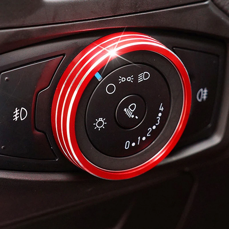1pcs Car Headlight Adjust Knob Decoration Ring Metal Trim Cover For Ford Focus Escape Fusion Mondeo Edge Interior Accessories