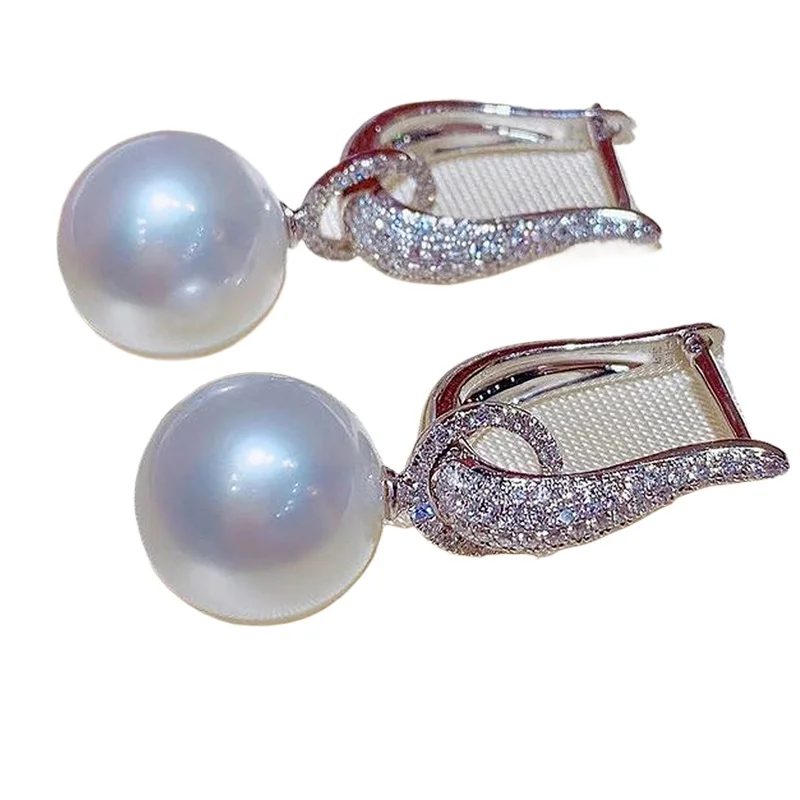 

Fashion Imitation Pearl Earrings For Women Luxury Silver Color Bling Zirconia Elegant Earring Pendant Women Jewelry