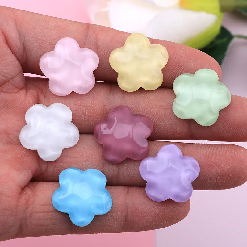 20pcs Transparent Flower Resin Cabochon Flatback Lovely Colorful Lucky Flowers with Five Petals Flat Back for Girls Headwear