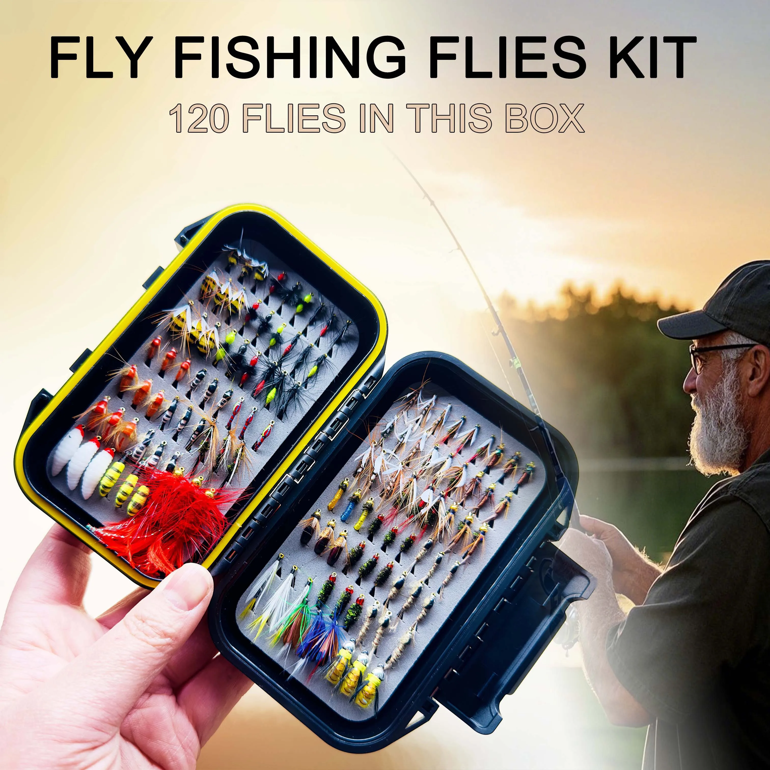 フライフィッシング-ハエキット-120-個-フライフィッシング-人工フライ餌-ルアー-ドライ-ウェットフライ-ストリーマー-フライ詰め合わせ-トラウト-バス
