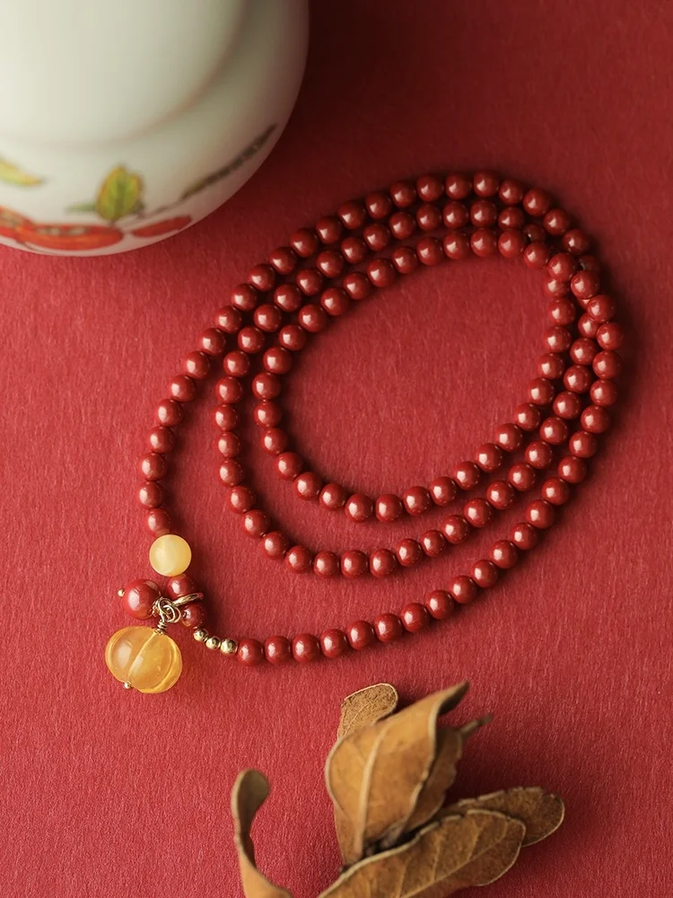 Natural Raw Cinnabar Imperial Sand Bracelet Multi circle Fine Ethnic Style Pumpkin Beeswax Bracelet for Women