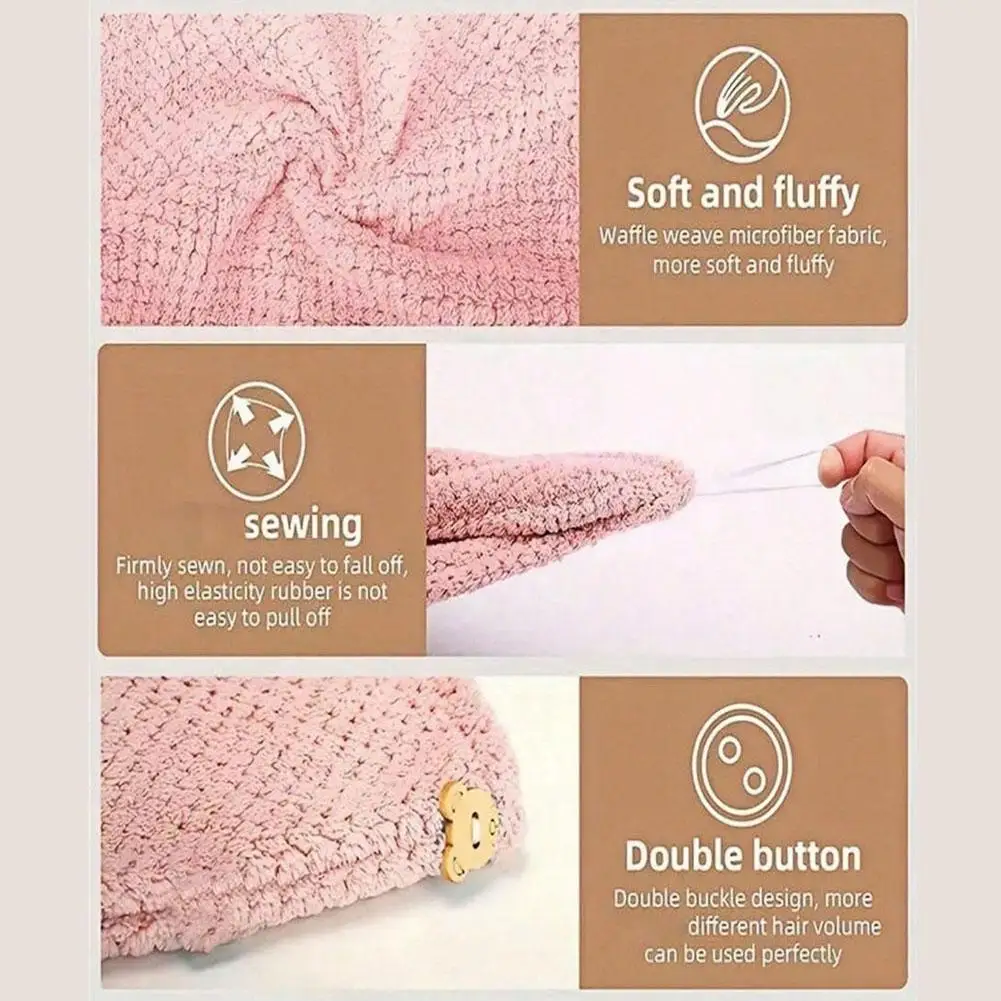 Microfiber Hair Towel Wrap For Women,Hair Drying Towel with Button, Hair Towel Turban,Quick Dry,Anti-frizz,Absorbent Head Towel