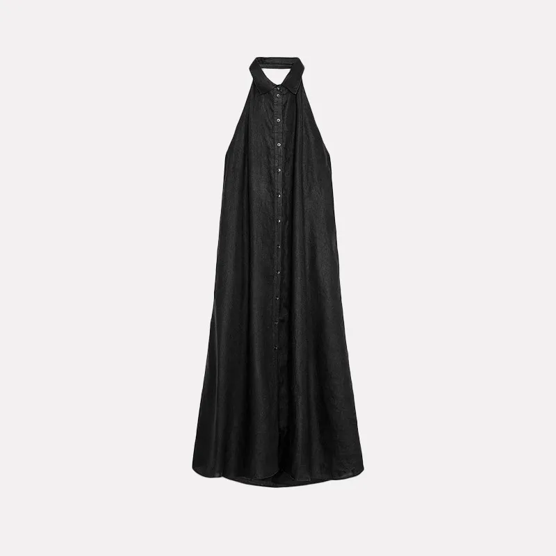 여름 신상 여성용 Dr Elely 심플 린넨 홀터넥 캐주얼 하이웨이스트 폴리에스터 섬유 원피스