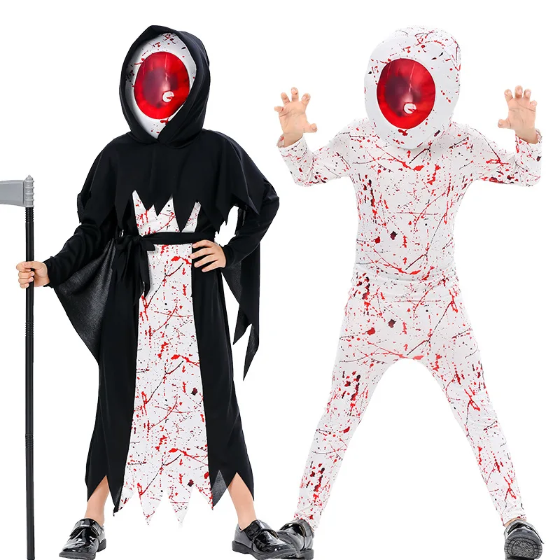 New Arrival Halloween Reaper Cosplay Costume Devil's Eye Cos Jumpsuit Kids Stage Performance Outfits Boys Girls Carnival Party