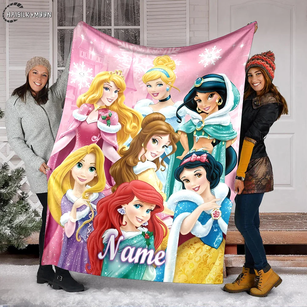 Custom Name Personalized Blanket Disney Princess Print Adult Children Warm Blankets and Comfortable Blanket Holiday Girl Gifts