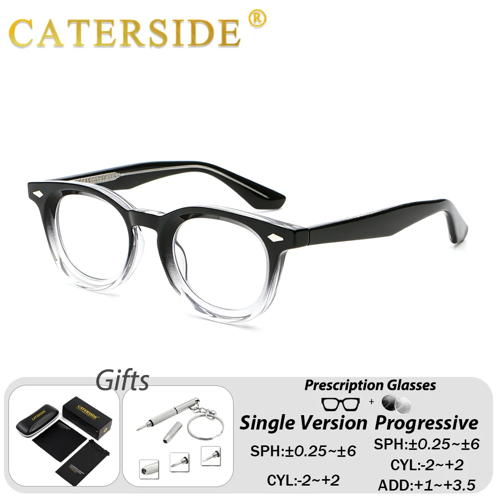 CATERSIDE Men Classic Optical Glasses Round Propionate Pin Temple Custom Prescription Glasses Women Daily Practical Eyewear