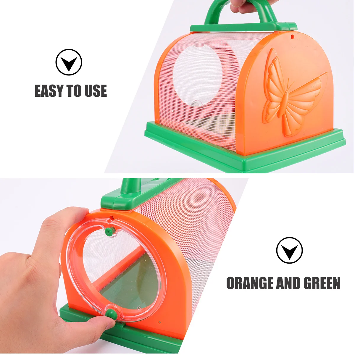 Zestaw dla dzieci do zbierania owadów: klatka, siatka, domik, pęseta, lupa, przenośne narzędzie do eksploracji na świeżym powietrzu dla chłopców i dziewczynek, pomarańczowo-zielony.