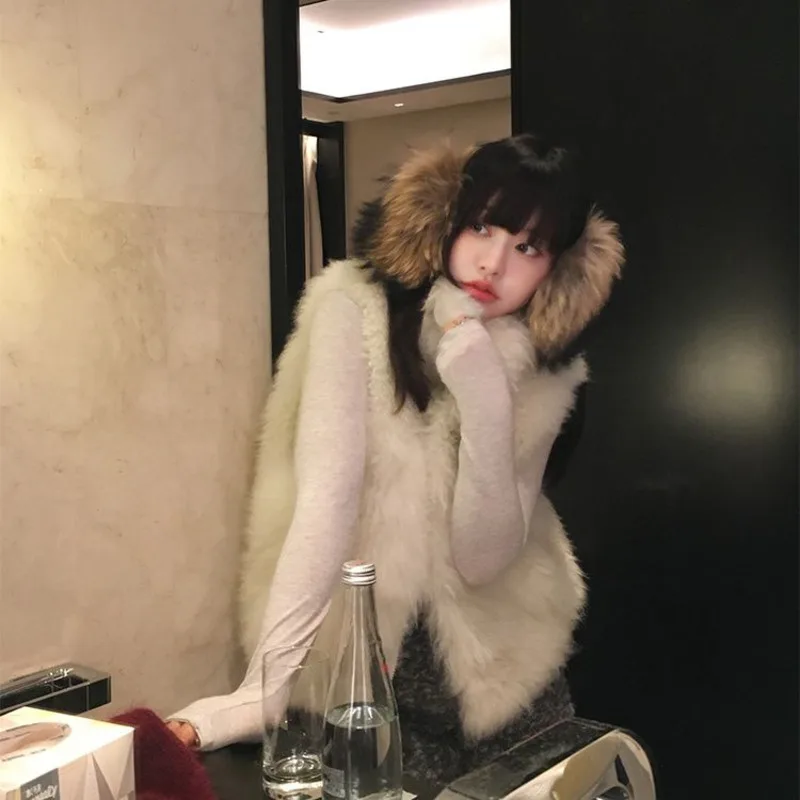 Moda nuova giacca in pelliccia di volpe sintetica da donna coreana slim colletto rialzato gilet in peluche cappotto autunno inverno vestiti da donna di lusso