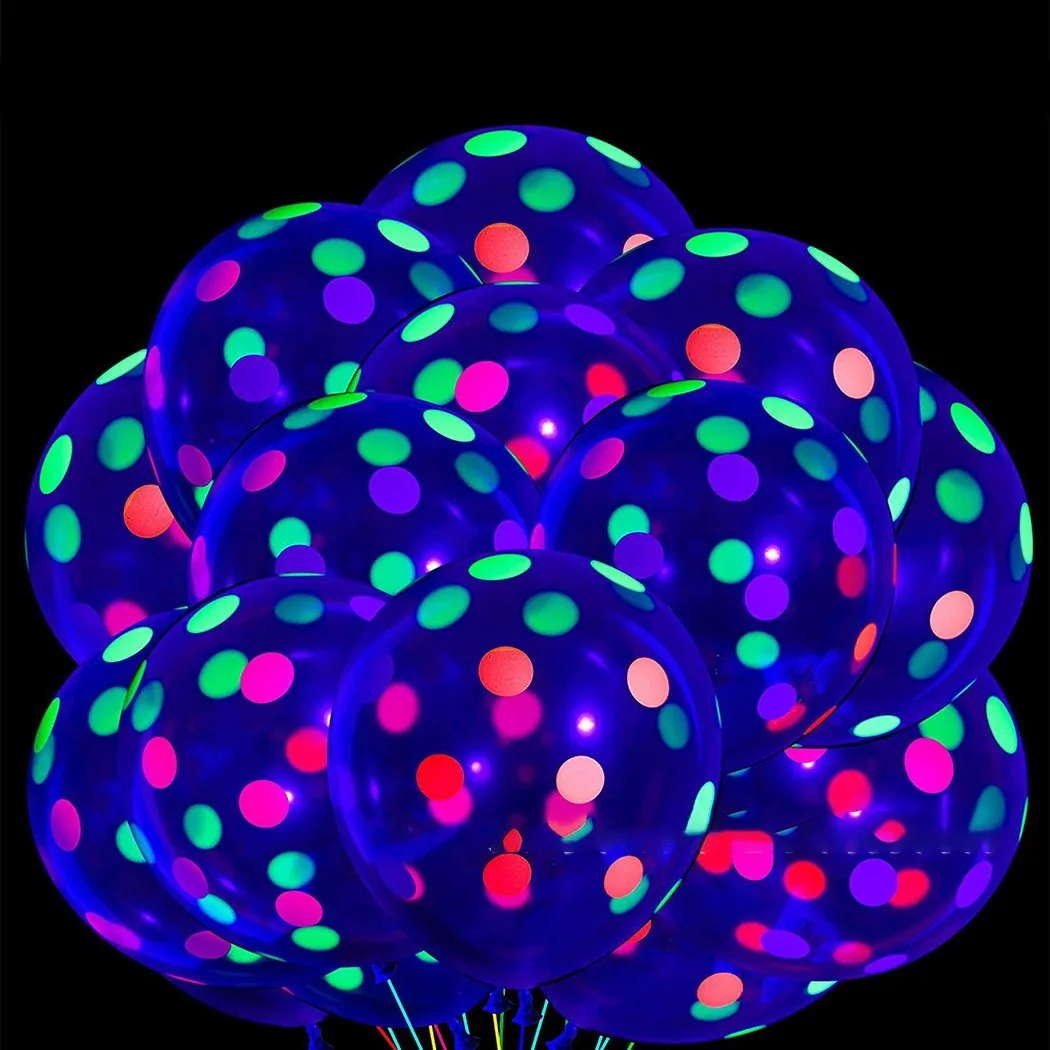 10 klare Latexballons, Neon, UV, Schwarzlicht, reaktive Sternballons, Sterne, Punkte, Geburtstagsparty-Dekorationen
