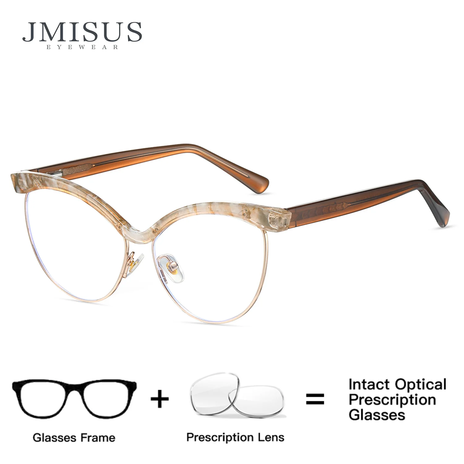 JMISUS 2026 Fashion Round Progressive Women Glasses Anti-Blue Light Photochromic Cat Eye Prescription Eyewear