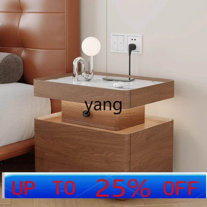 

LMBlack Bedside Table Light Luxury High-end Home Bedroom Solid Wood with Lock Smart Bedside Cabinet