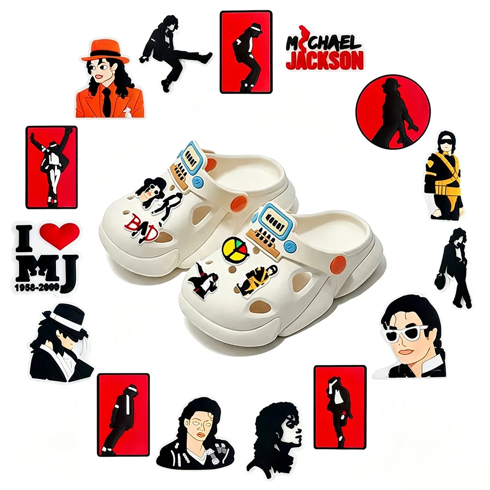 20-100pcs Michael Jackson Designer Style Shoes Charms Clogs Sandals Decoration Shoe Accessories Buckle for Friends Party Gifts