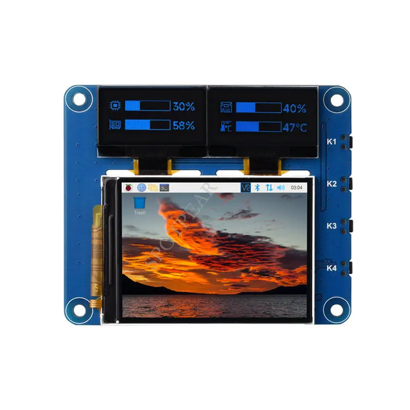 2-inch LCD Triple Screen GPIO Expansion Board, IPS Display with Dual 0.96-inch Blue OLED Secondary Screens
