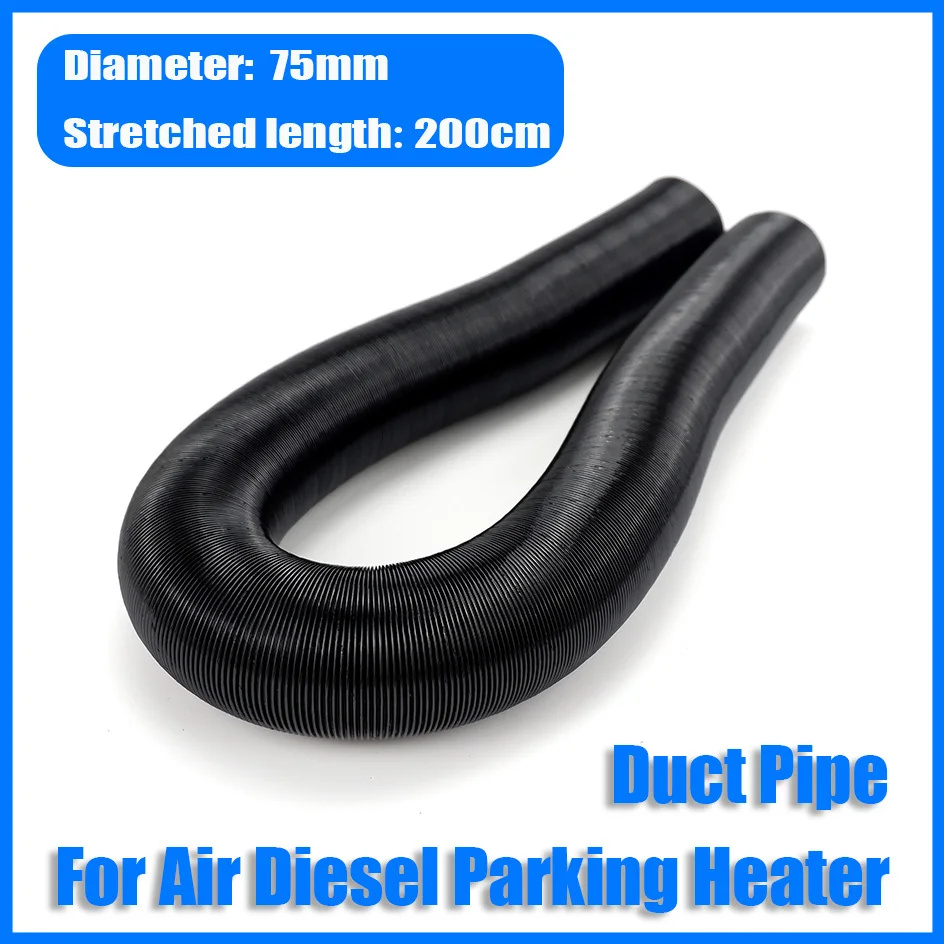 75mm Inner Diameter 100-200cm Length Air Diesel Heater Duct Pipe Ducting Tube Hose Black Parking Heater For Car Truck Camper