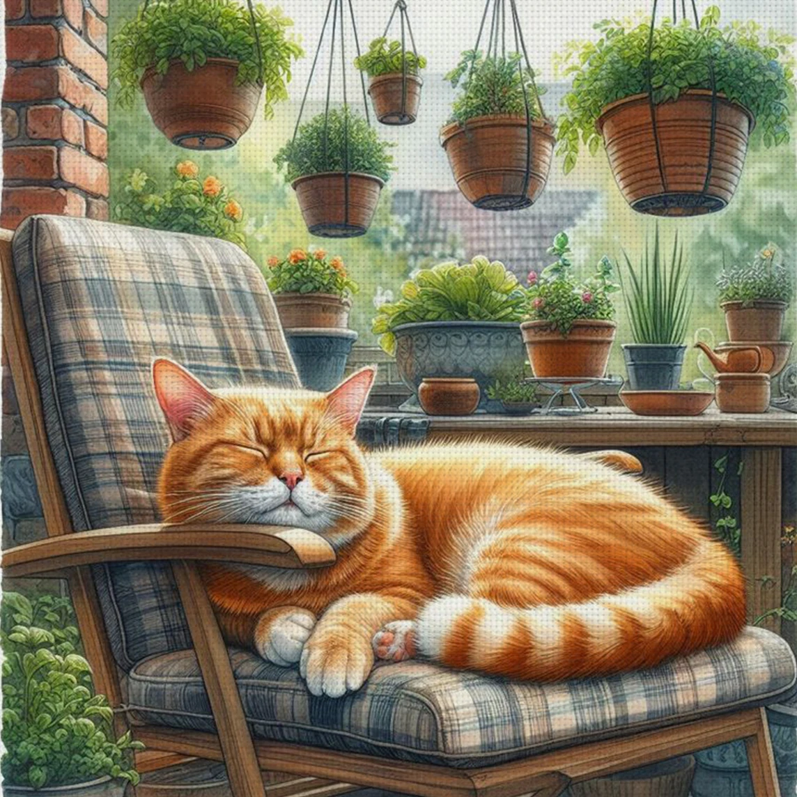Garden Nap Cat Kreuzstich-Set zum Selbermachen, 11CT, Stickerei, Heimwanddekoration, Geschenk, handgefertigtes Material, rahmenlos, halbfertig, 36 x 36 cm