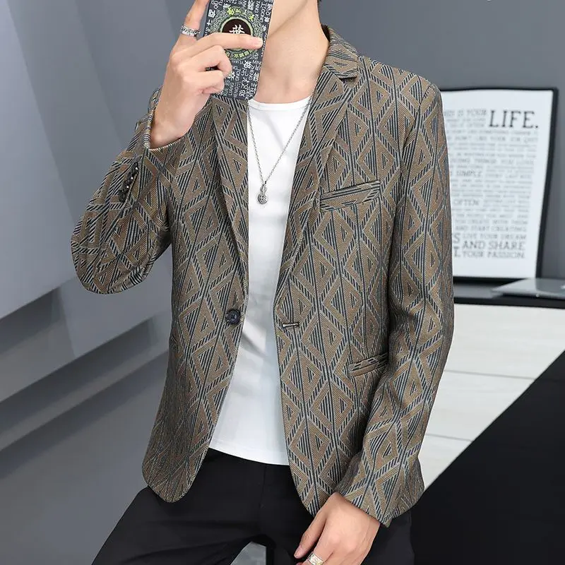

Модные сращивающиеся мужские блейзеры с принтом, приталенный деловой повседневный костюм, куртка, красивое платье, мужской костюм 2023 X51