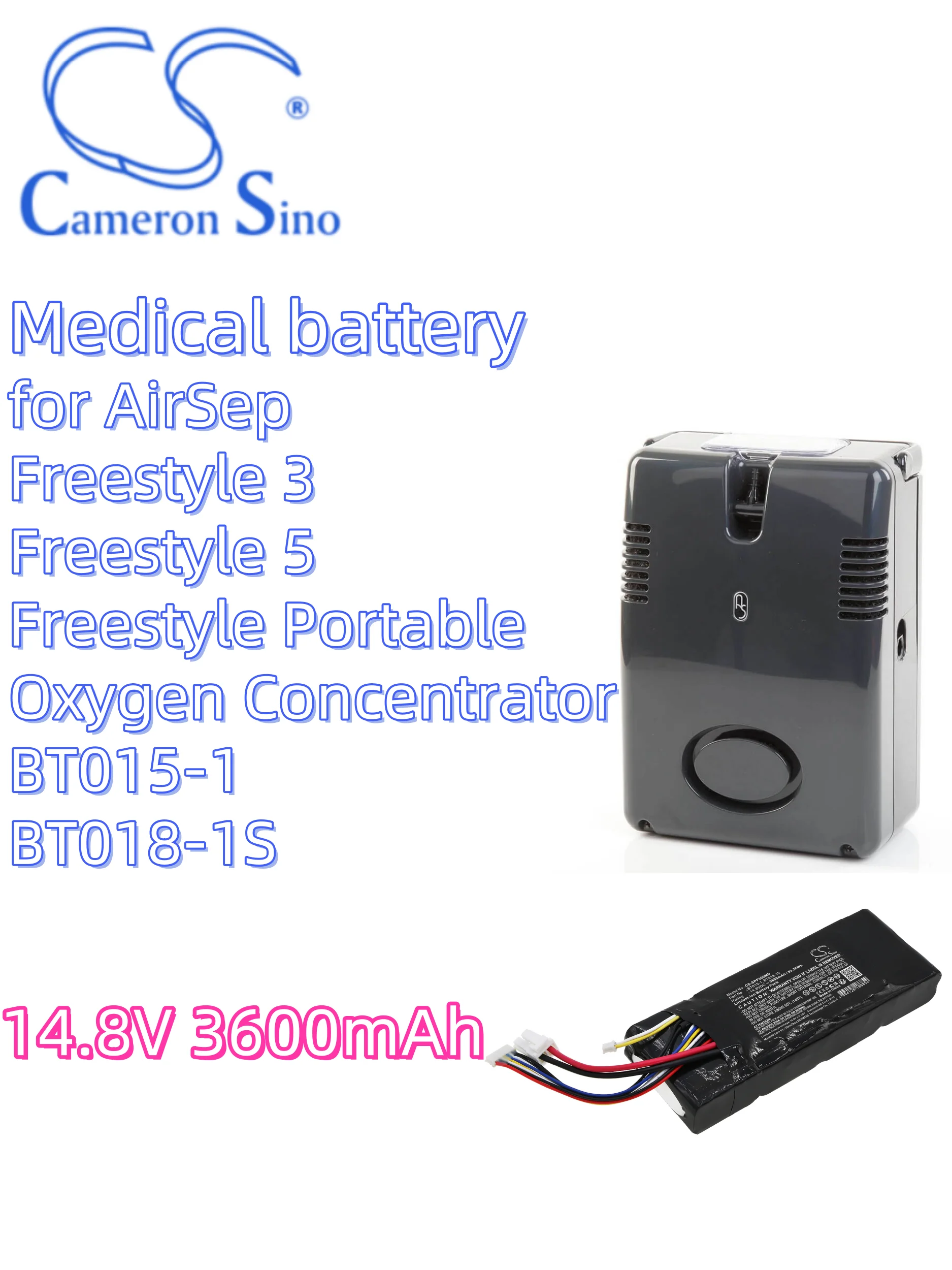 battery Cameron Sino Medical 3600mAh for AirSep  Freestyle 3 Freestyle 5 Freestyle Portable Oxygen Concentrator BT015-1 BT018-1S