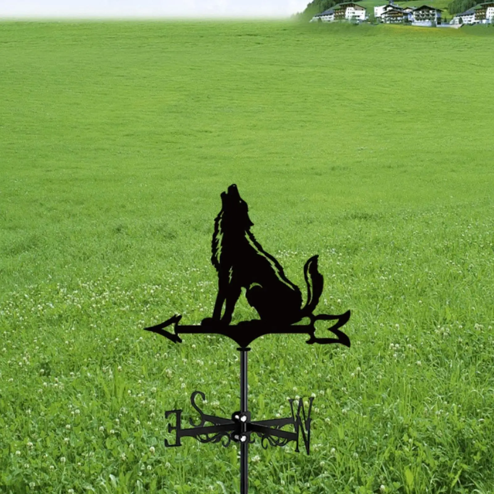 Retro Iron Wolf Wind Vane Outdoor Metal Roof Garden Weathervane Roof Mounted Wind Indicator for Farmhouse Fence