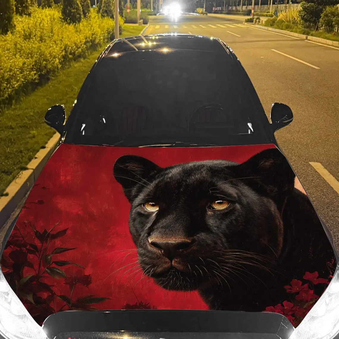 

Car Decals Panther in Striking Red - Themed Scene Car Hood Sticker, Waterproof Self - Adhesive Vinyl Graphics Decals, Decorative