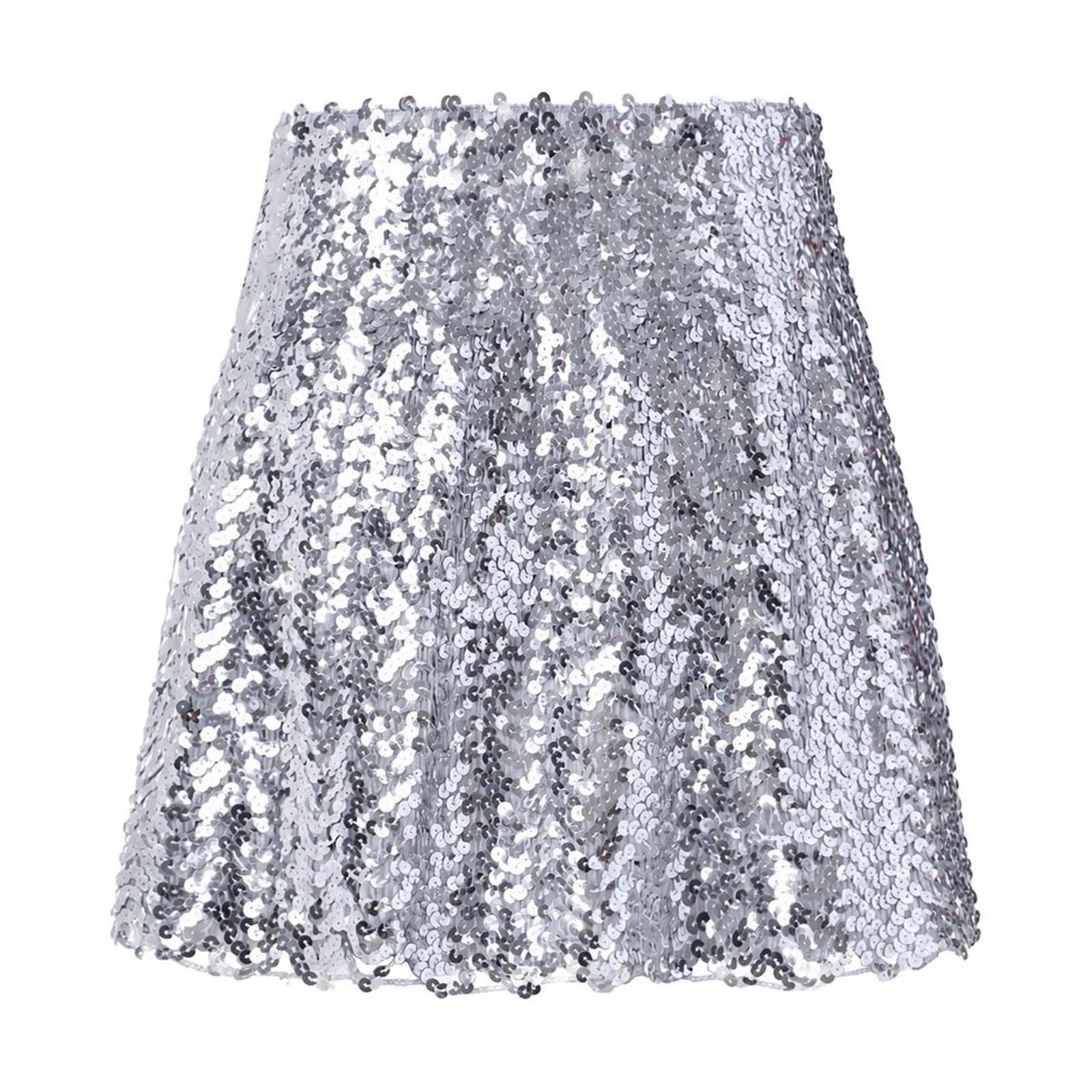 Women Sparkly Sequin Mini Skirt High Waist A-line Stretchy Flared Skirts for Concert Night Out Cocktail Party Stage Performance