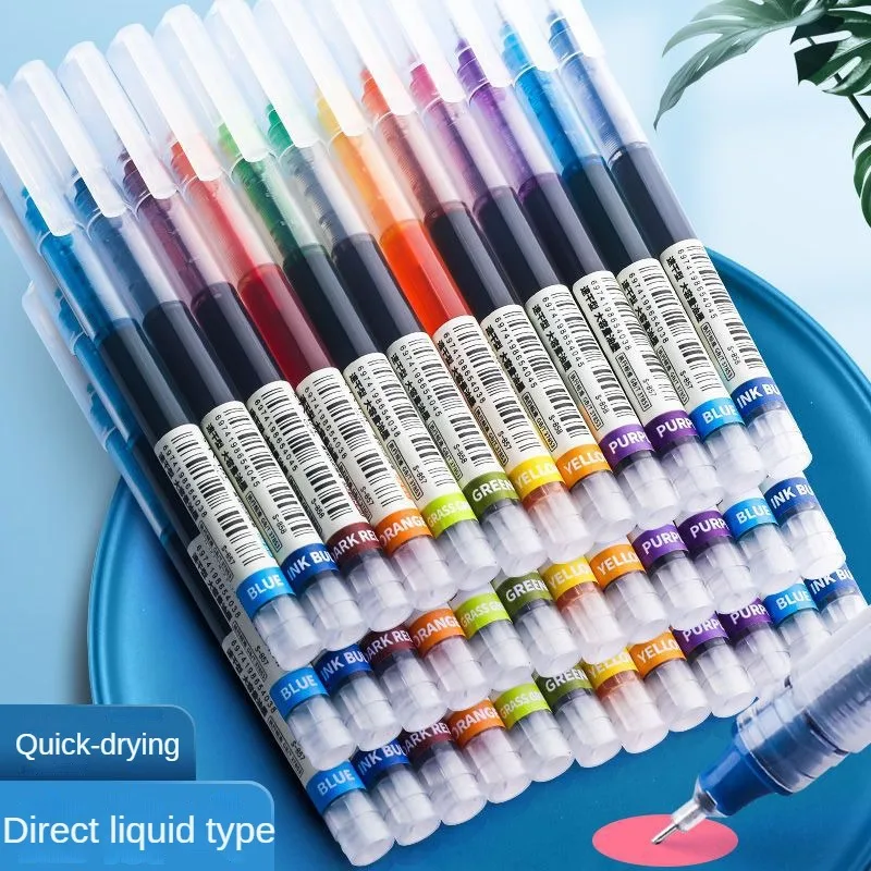 10 Colors Straight liquid Gel Pen Quick-drying Large-capacity Colorful Gel Pens 0.5mm Rollerball Pens School office Stationery