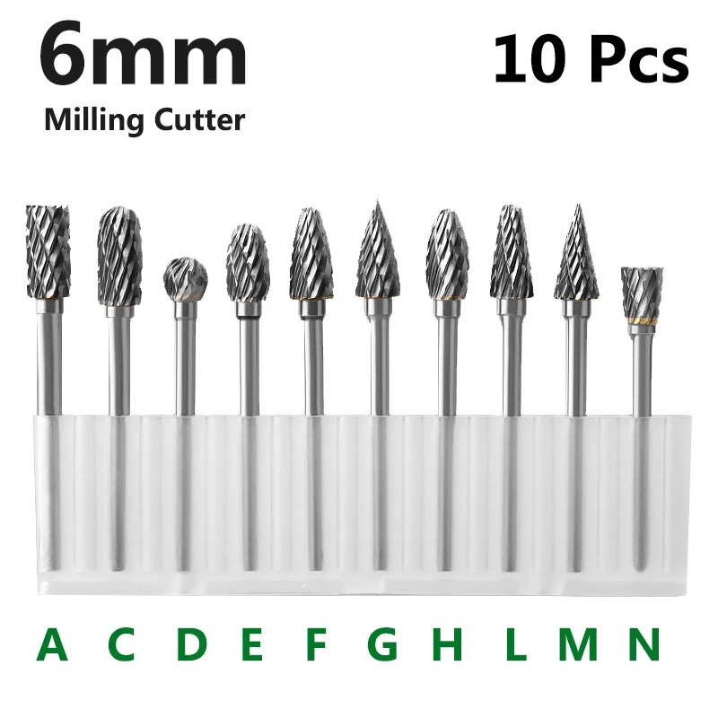 

20/10Pcs 6mm Tungsten Steel Grinding Head 2.35/3mm Shank Milling Cutter Single/Double Rotary File Burrs Wood Root Carving Tools