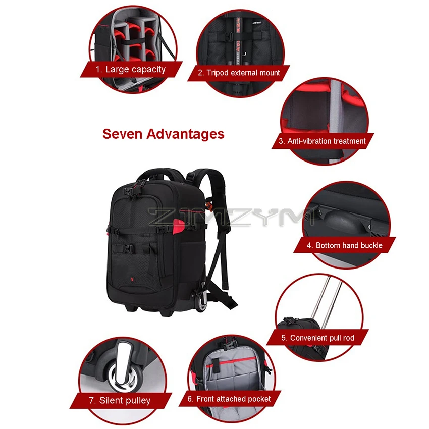 New Upgrade Professional DSLR camera trolley suitcase Bag Video Photo Digital Camera luggage travel trolley Backpack on wheels