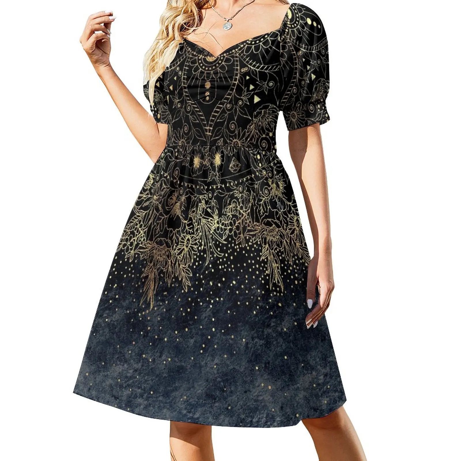 

Stylish Gold floral mandala and confetti Dress dress women summer elegant women's sets