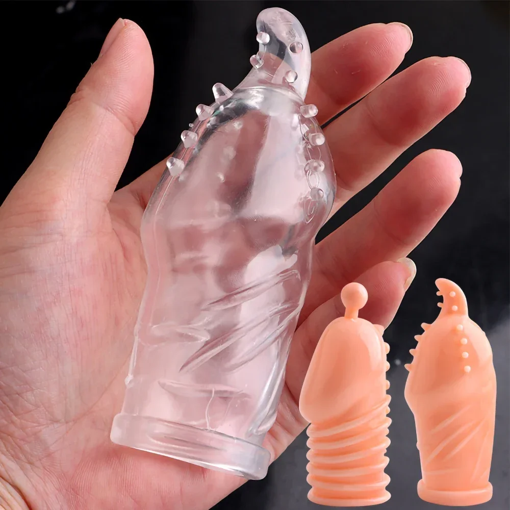 Reusable Penis Extender Cock Rings Delay Ejaculation Penis Condoms Dick Sleeve Silicone Glans Cover Enlargement Sex Toys For Men