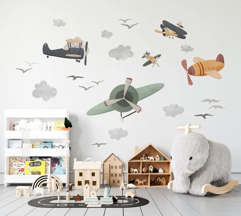 SKYWARDS I Airplane wall decal for Boys / Peel and Stick / Boys bedroom wall sticker