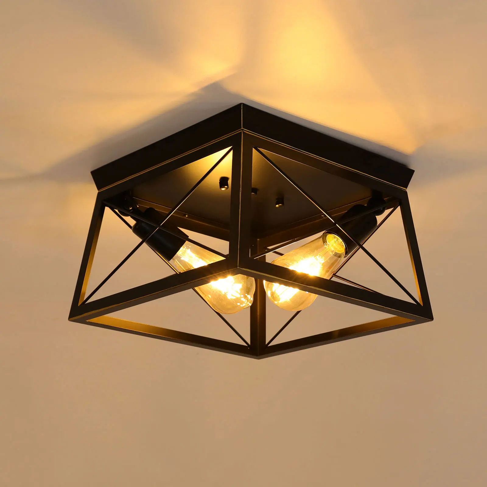 アイアンフレーム付きシーリングライト、60W電球対応、107.64フィート²の照明カバー範囲、調光可能、家庭やオフィスに簡単に設置可能