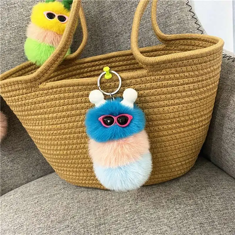 Hot Sale Cartoon Plush Charm for Bag Girl Funny Pompom Stuffed caterpillar Doll Key Backpack Car Pendant Accessories Jewelry