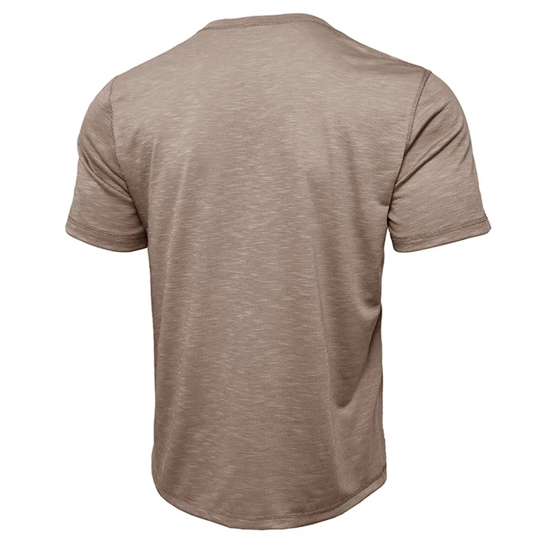 

Men s Casual Short Sleeve T-Shirt Round Neck Solid Color Basic Tee Summer Button Up Top Streetwear Fashion Wear