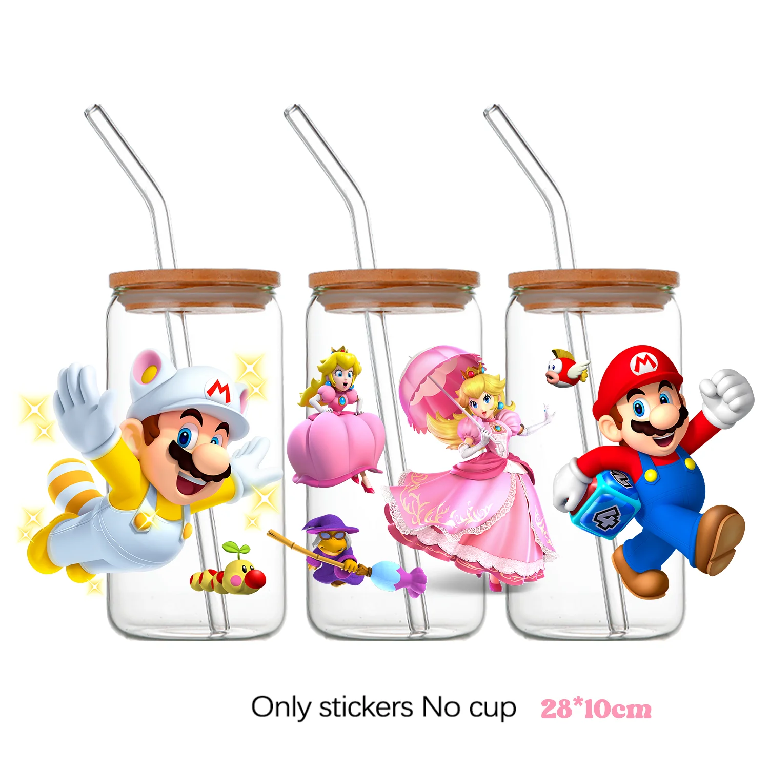 سوبر ماريو بروس لتقوم بها بنفسك القرطاسية ملصق دائم مقاوم للماء تخصيص نقل ملصق ماريو 16 أوقية الأشعة فوق البنفسجية DTF كأس ملصق هدية