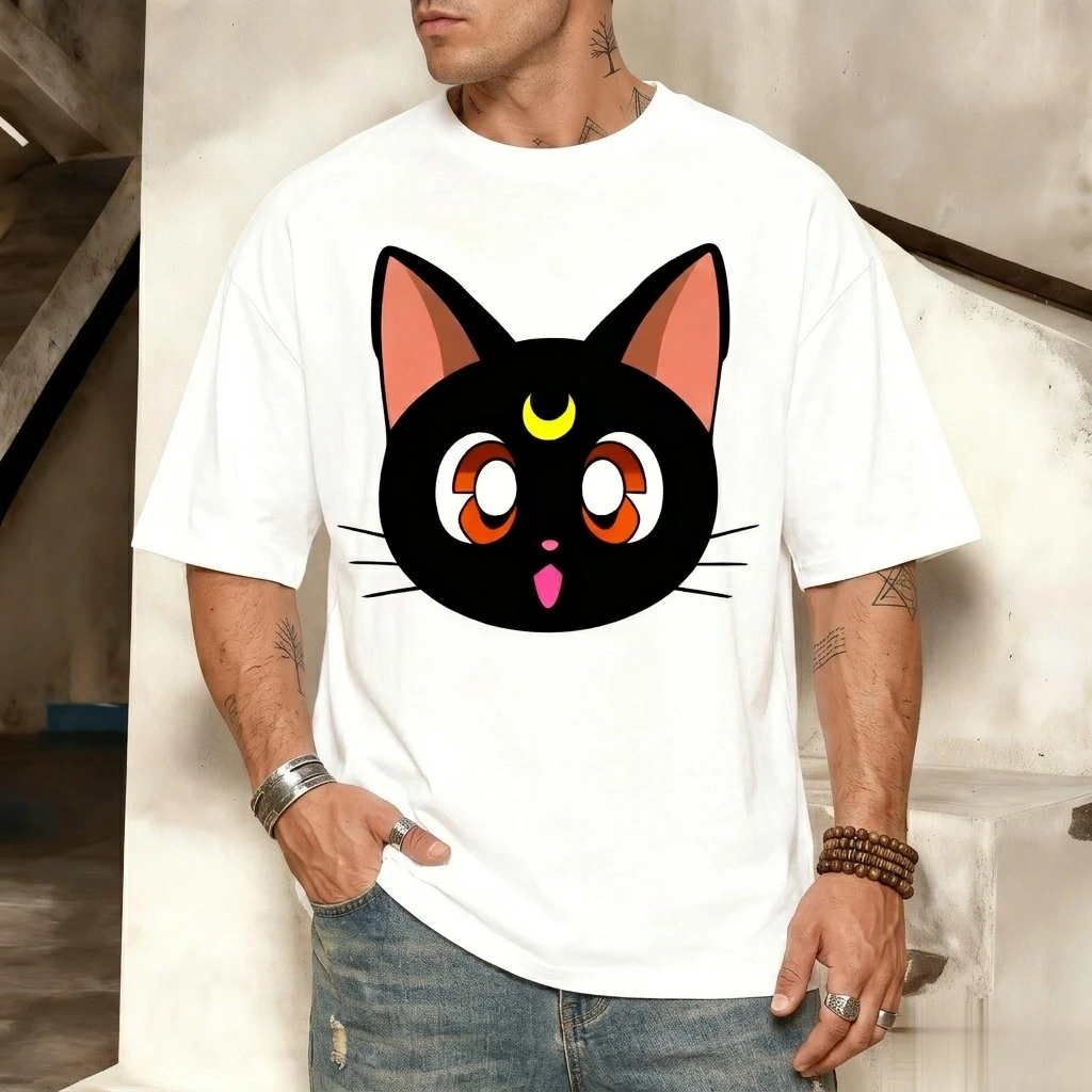 Camiseta Sailor Moon Luna Black Cat para hombre, camiseta de algodón de manga corta con estampado de Anime, ropa informal de gran tamaño, camisetas informales Unisex