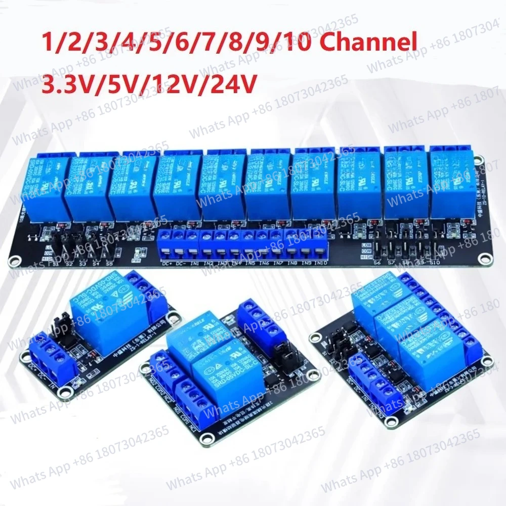 1/2/3/4/5/6/7/8/9/10 قناة 5 فولت/12 فولت/24 فولت وحدة التتابع عالية/منخفضة المستوى الزناد Optocoupler العزلة 1NO + 1NC 10A 30VDC 250VAC