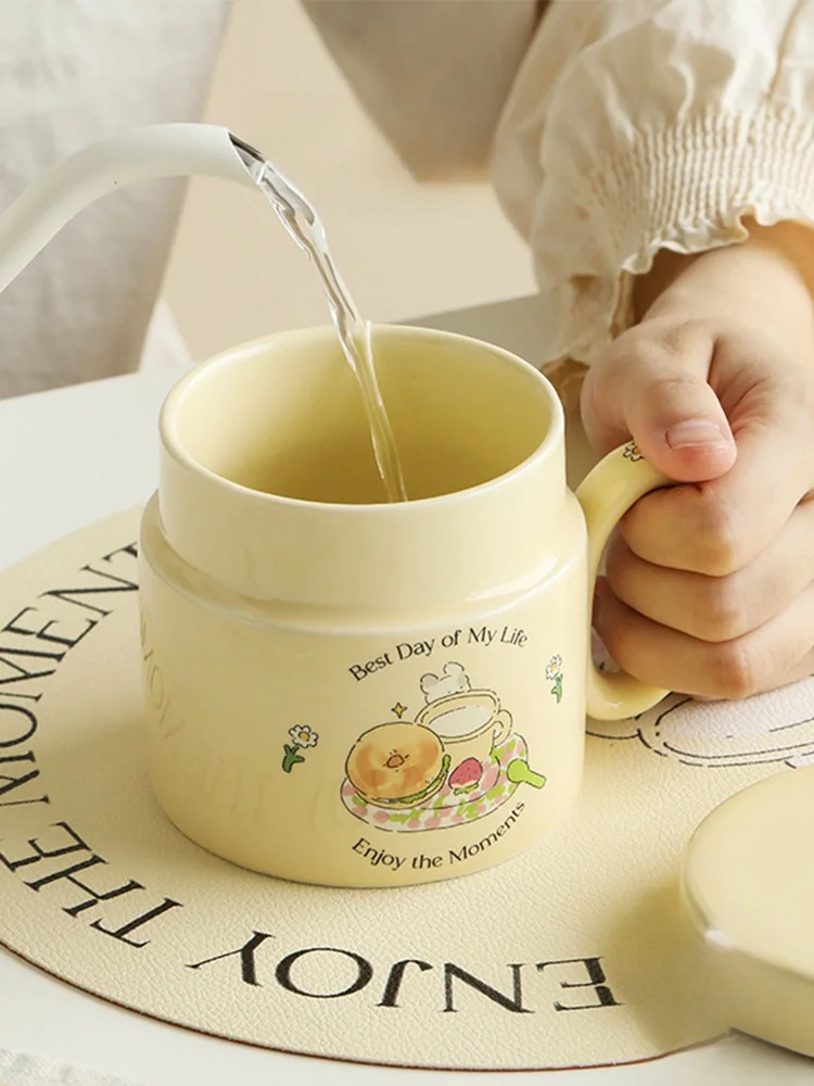 

Милая керамическая кружка с крышкой Tianmai для девочек, чашка для напитков JOJOS L, кружка для кофе ручной работы Tianmai с животным принтом, бутылка для воды