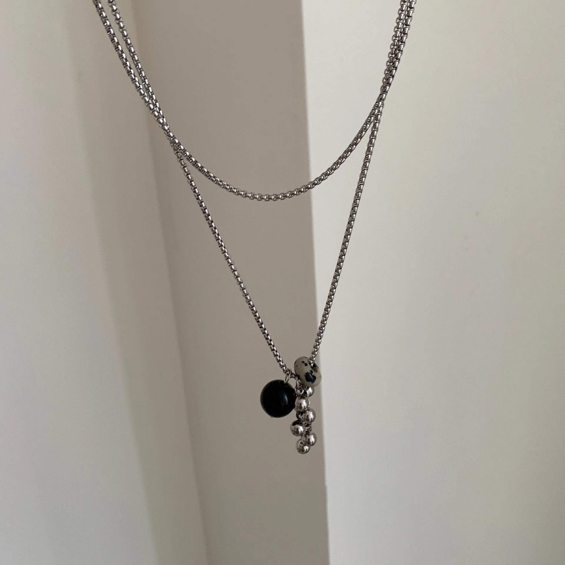 Natural Stone Grape Cluster Round Pendant Long Titanium Steel Necklaces for Women Men Versatile Sweater Chain Casual Jewelry