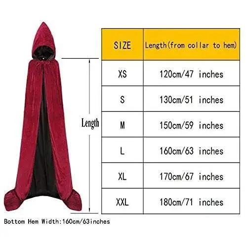 عباءة الهالوين المخملية ذات الطبقة المزدوجة مع غطاء للرأس باللون الأسود والأحمر والأحمر النبيذي، معطف للعروض، زي تقليدي للنسا...