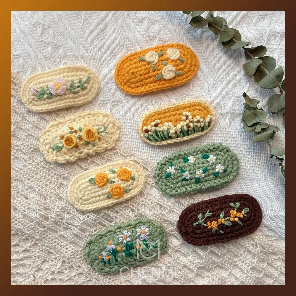 1Pcs Hand-crocheted Embroidery Flower Knitting Wool Knitting&Crocheting Retro Hairpins Elegant Side Clip for Girls and Women