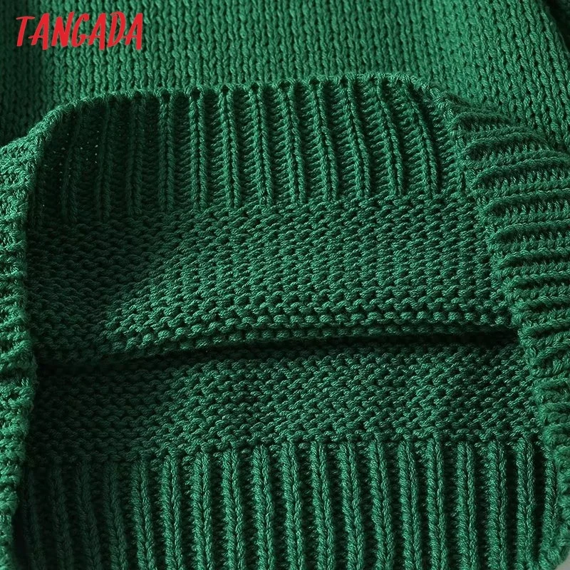 Tangada Women 2024 Green Knitted Sweater Jumper Short Sleeve Female Pullovers 4C105